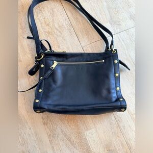 Fossil Navy Shoulder Bag with Gold Accents